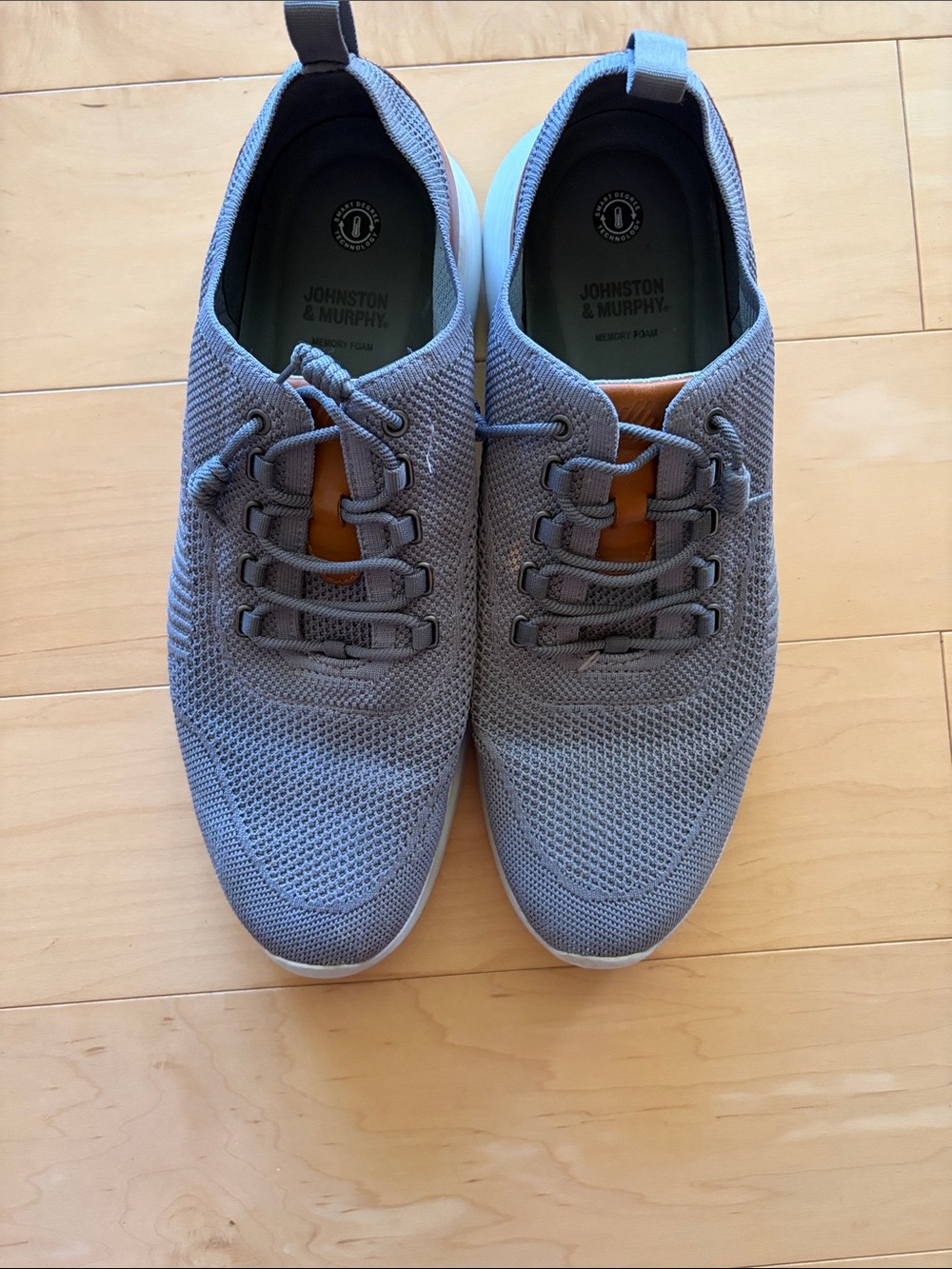 Johnston & Murphy Men's Gray Knit Lace-Up Sneakers with Tan Accent size 13